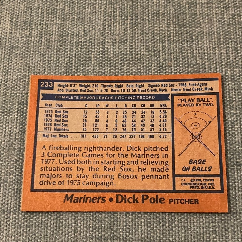 1978 Topps Seattle Mariners Baseball Card Trading Card - Picture 2 of 2